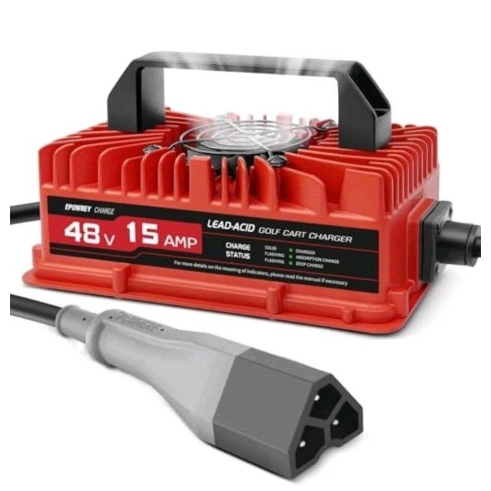 EPOWREY 15 AMP Golf Cart Charger for 48 Volt EZGO RXV & TXT with 3 Pin
